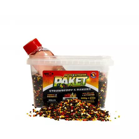 Senzor Planet PAKET MIX PELETE FEEDER 2mm 660g + ACTIVATOR STRAWBERRY & BANANA 100ml